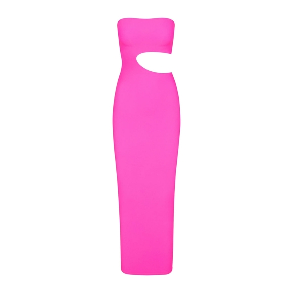 1. NWT SKIMS FITS EVERYBODY CUTOUT LONG DRESS IN LIMITED EDITION NEON PINK - Picture 1 of 7